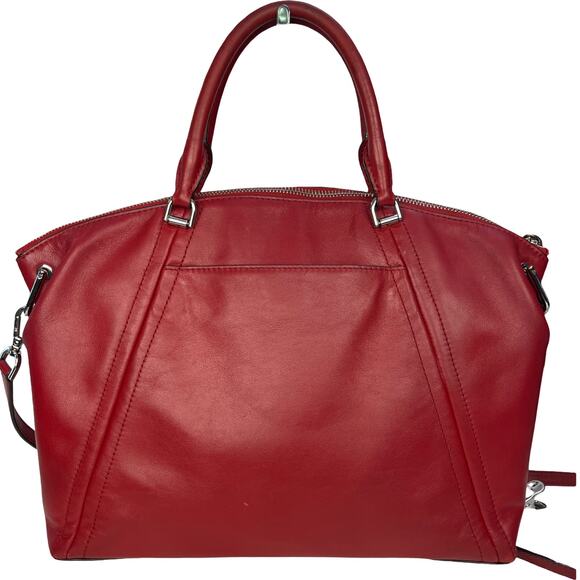 Michael Kors Sadie Large Cherry Red Leather Satchel Bag Silver Chain Hardware - Picture 6 of 16